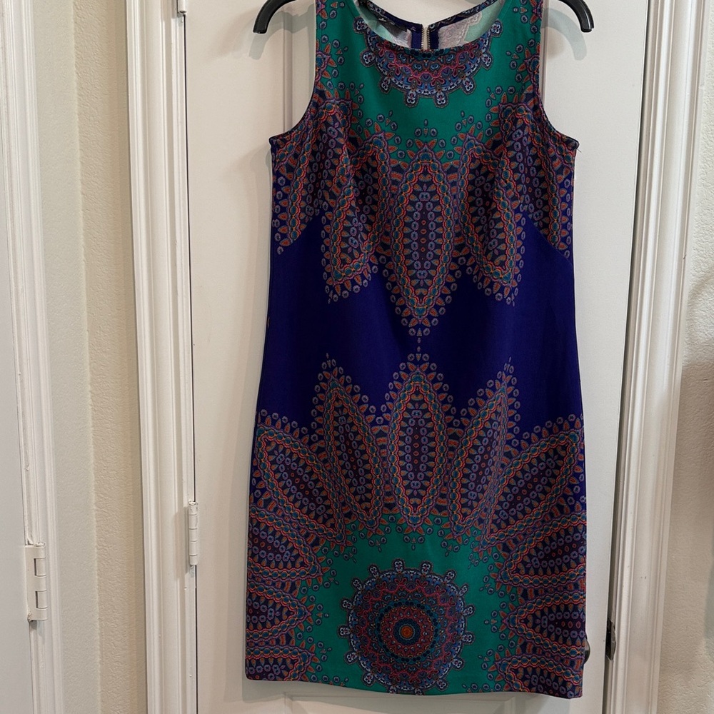 Nine West Green and Purple Patterned Midi Dress